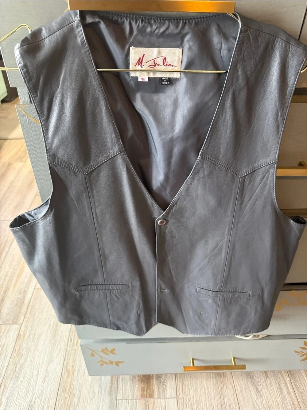M. Julian Men's Gray Leather Vest - Classic V-Neck Waistcoat